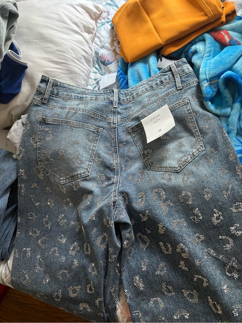 Cello Blue Subtle Leopard Print Wide Leg Jeans - Picture 9 of 11